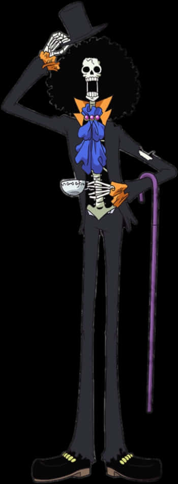 A Cartoon Of A Skeleton Holding A Cane PNG