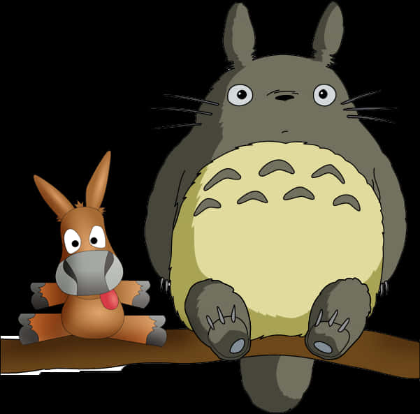 A Cartoon Of A Stuffed Animal And A Large Fat Animal PNG