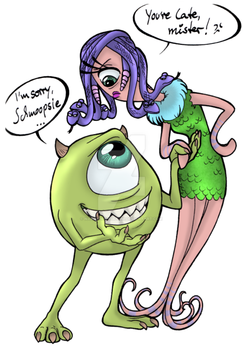 A Cartoon Of A Woman And A Green Monster