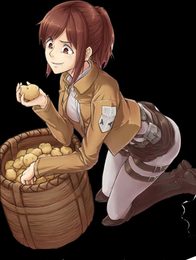 A Cartoon Of A Woman Holding A Potato PNG