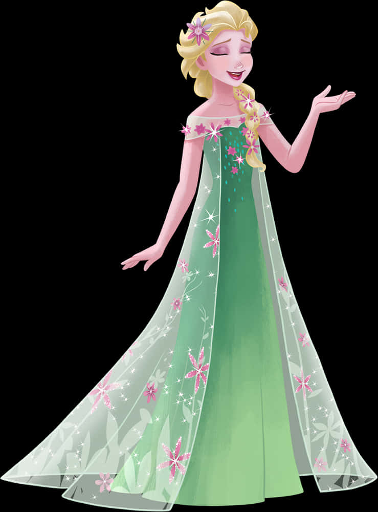 A Cartoon Of A Woman In A Green Dress PNG