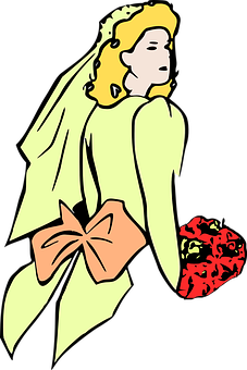 A Cartoon Of A Woman In A Wedding Dress PNG