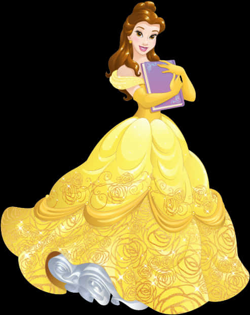 A Cartoon Of A Woman In A Yellow Dress Holding A Book PNG