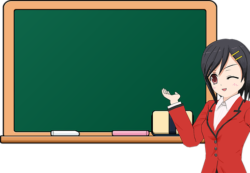 A Cartoon Of A Woman In Front Of A Chalkboard PNG