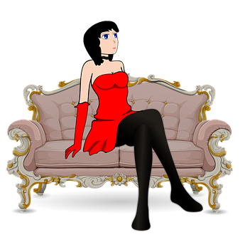 A Cartoon Of A Woman Sitting On A Couch PNG
