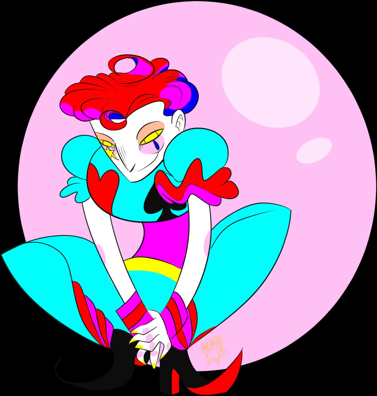 A Cartoon Of A Woman Sitting On A Pink Circle PNG