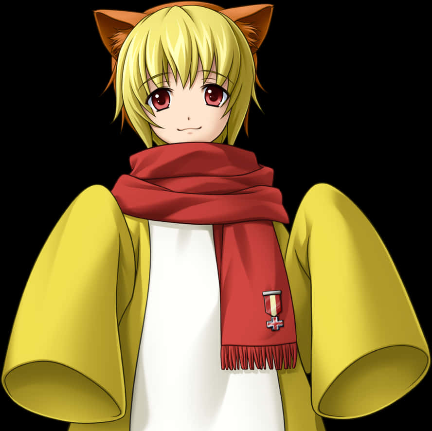 A Cartoon Of A Woman Wearing A Red Scarf And Yellow Coat PNG