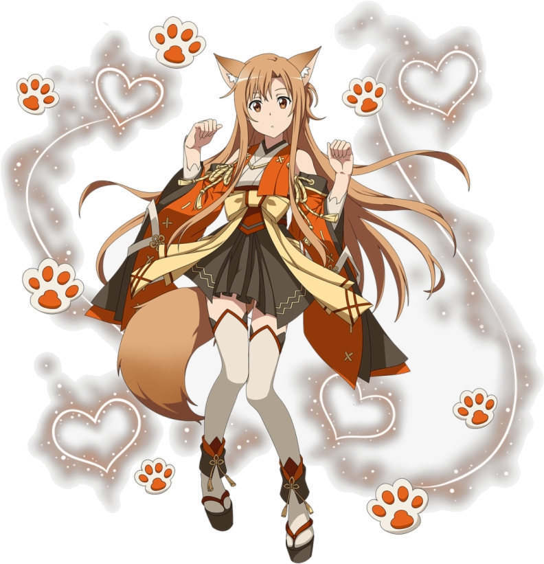 A Cartoon Of A Woman With A Fox Tail And Paw Prints PNG