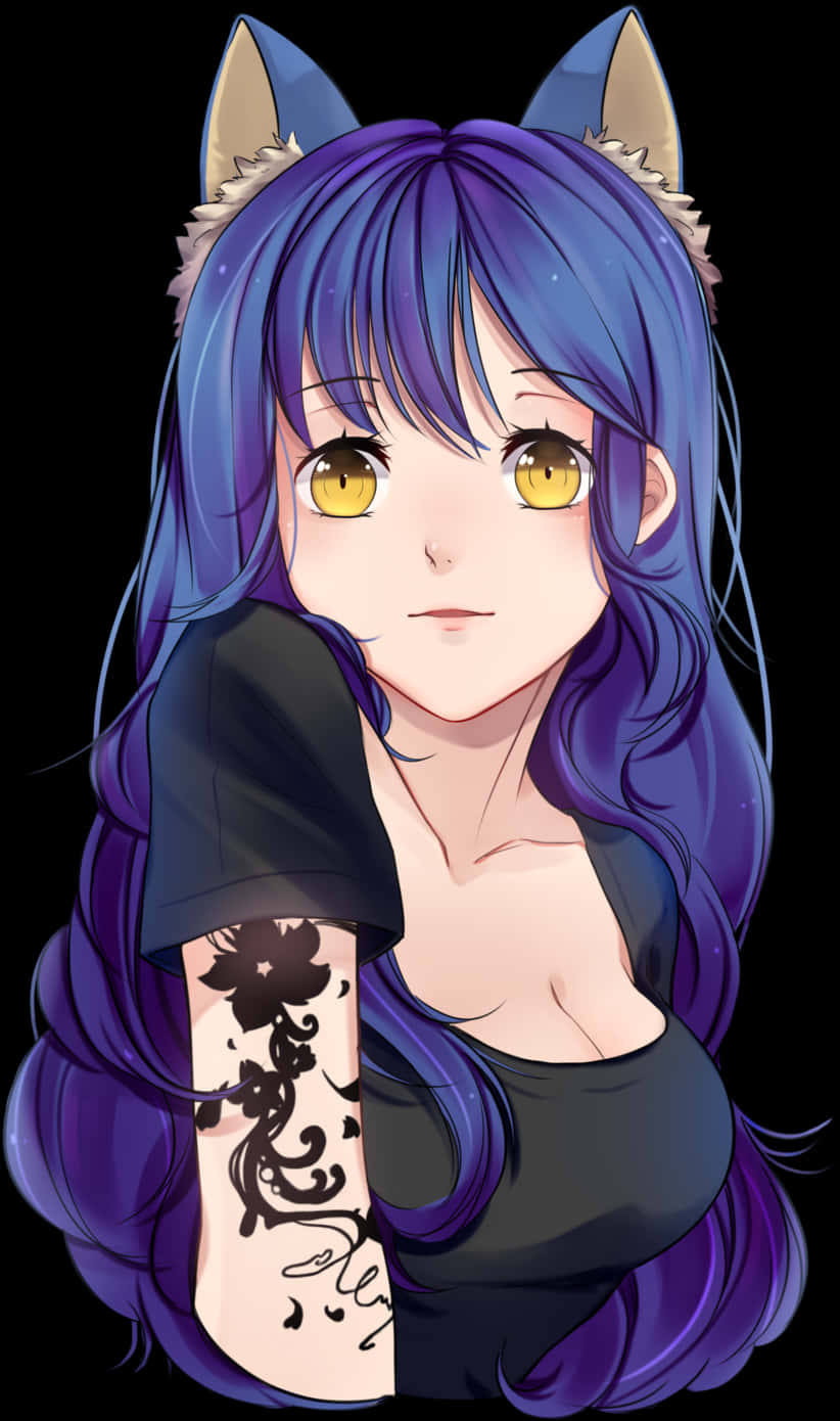 A Cartoon Of A Woman With Blue Hair And Yellow Eyes PNG