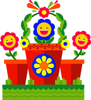 A Cartoon Of Flowers In A Pot PNG
