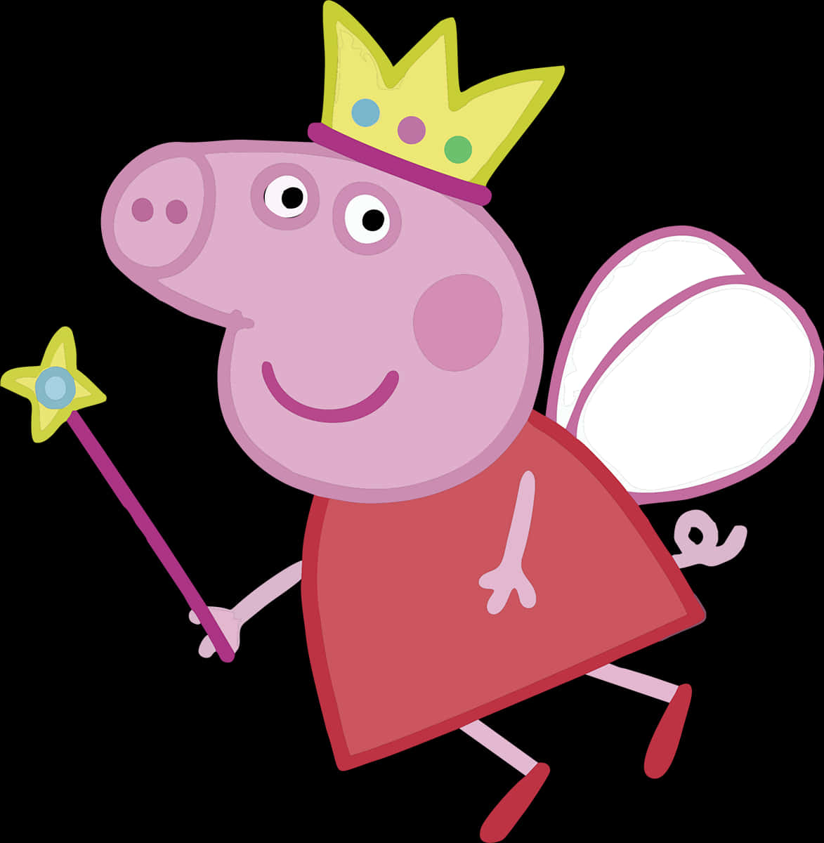 A Cartoon Pig Wearing A Crown And Holding A Magic Wand PNG