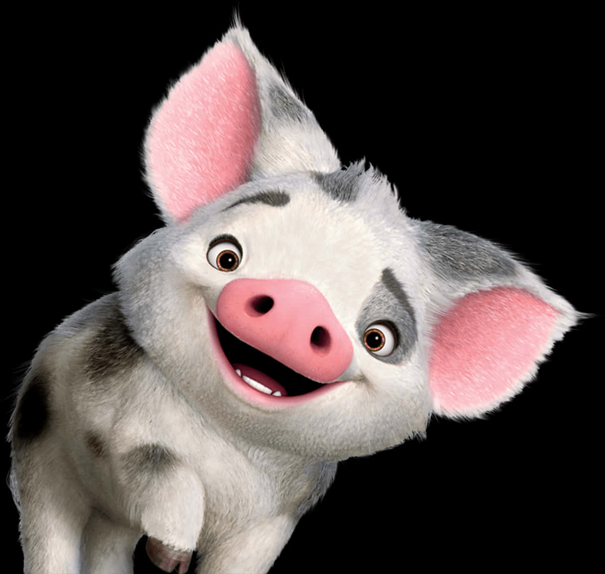 A Cartoon Pig With A Black Background PNG