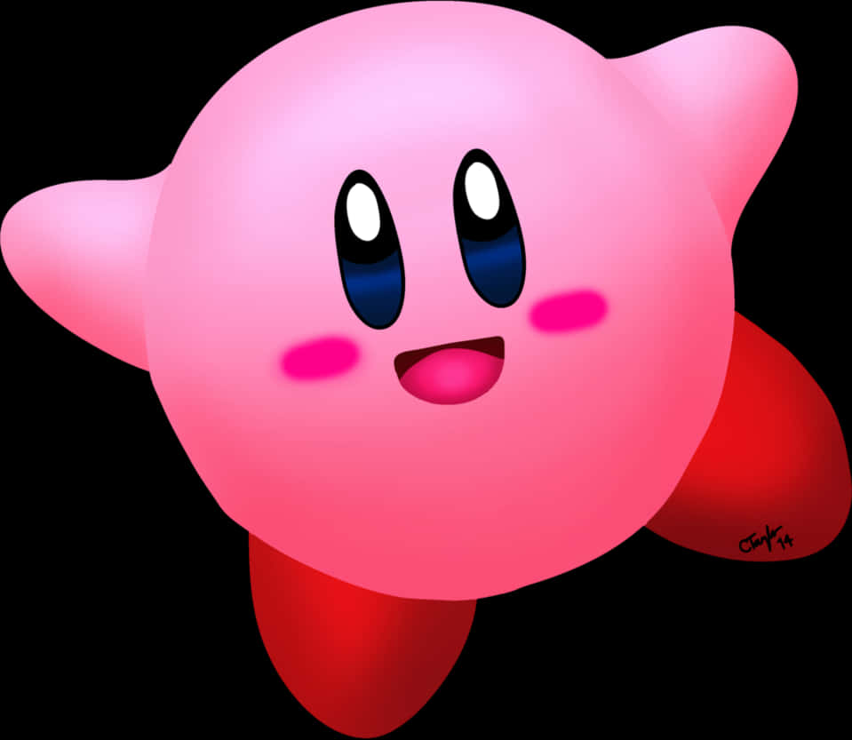 A Cartoon Pink Ball With Blue Eyes And Red Legs