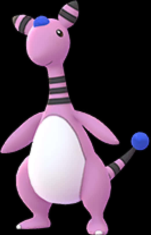 A Cartoon Pink Dinosaur With Black Stripes And A Blue Ball PNG