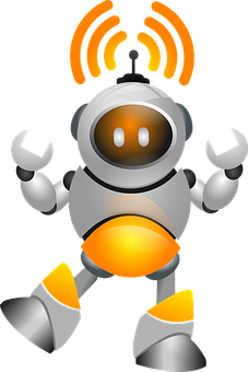 A Cartoon Robot With Yellow Legs And Orange Eyes PNG