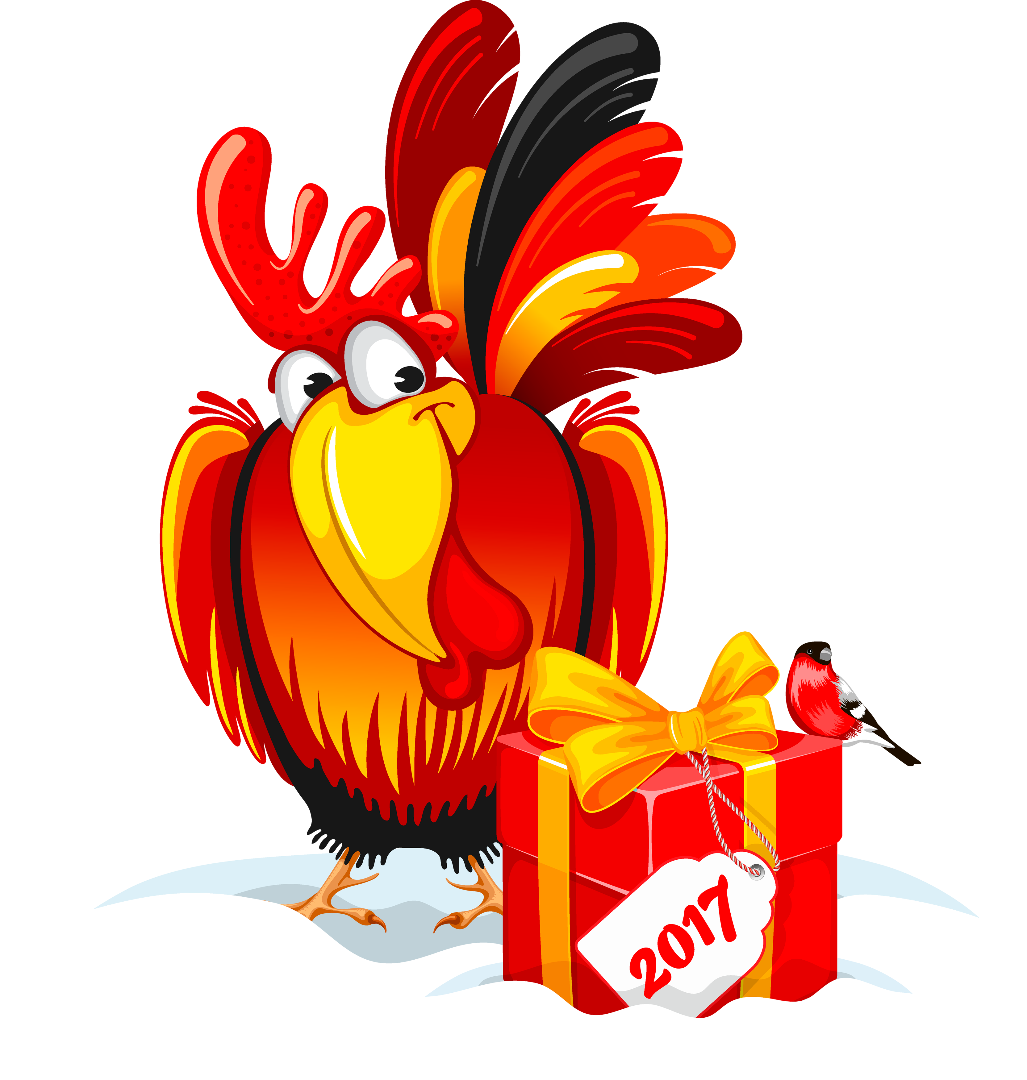 A Cartoon Rooster With A Gift Box PNG