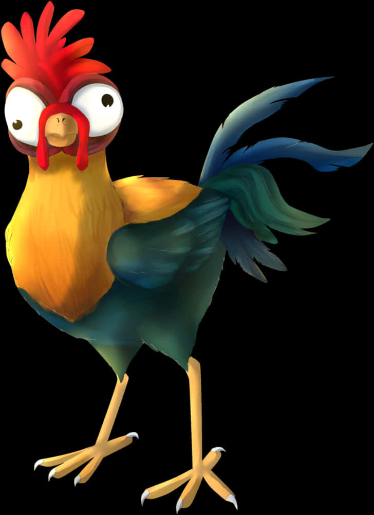 A Cartoon Rooster With A Red And Blue Tail