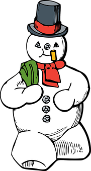 A Cartoon Snowman With A Red Scarf And A Red Scarf