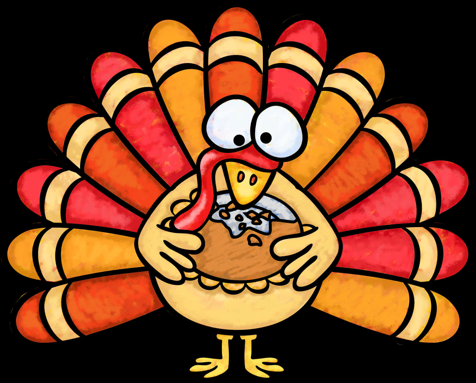 A Cartoon Turkey Holding A Bowl Of Food PNG