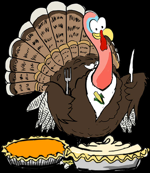 A Cartoon Turkey Holding A Fork And Knife PNG