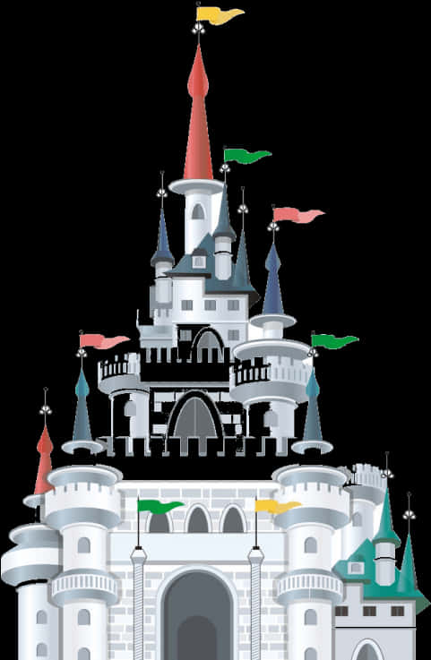 A Castle With Flags On Top PNG