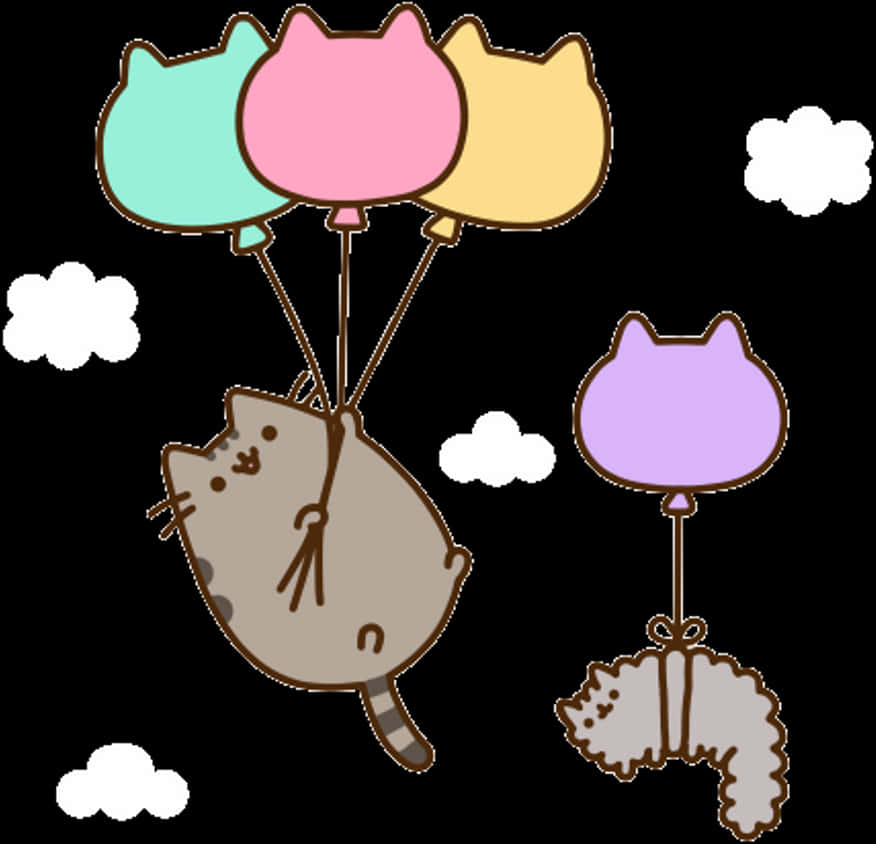 A Cat Holding Balloons In The Air PNG