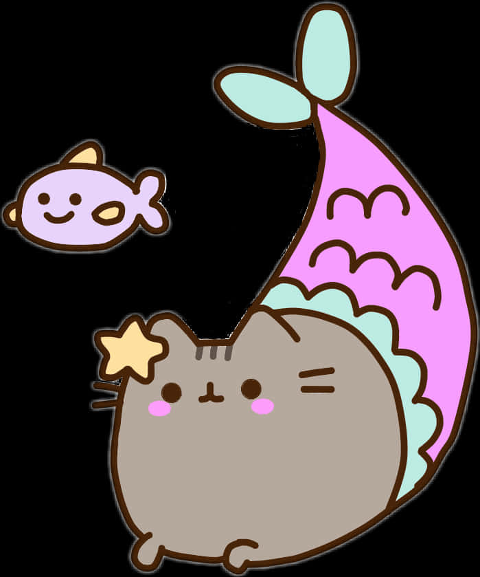 A Cat Mermaid And Fish PNG
