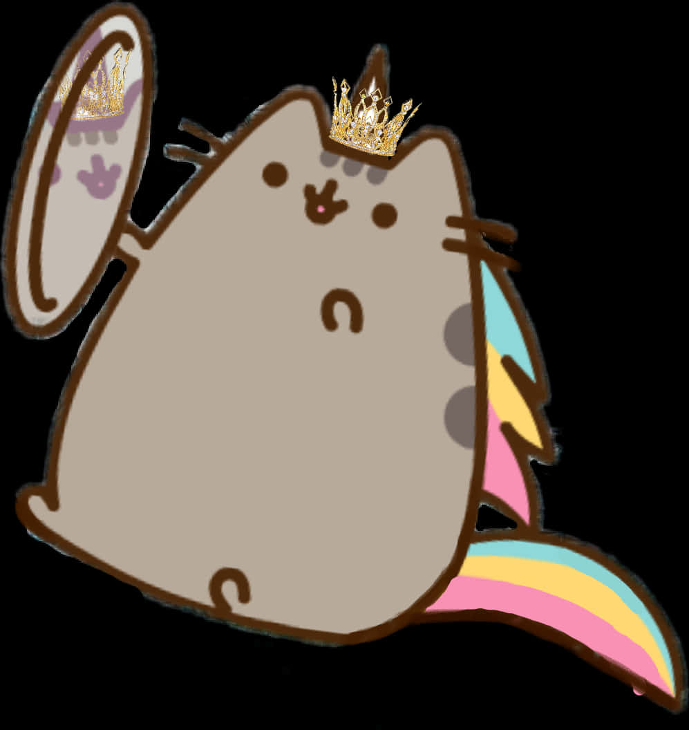 A Cat With A Crown And Rainbow Tail PNG