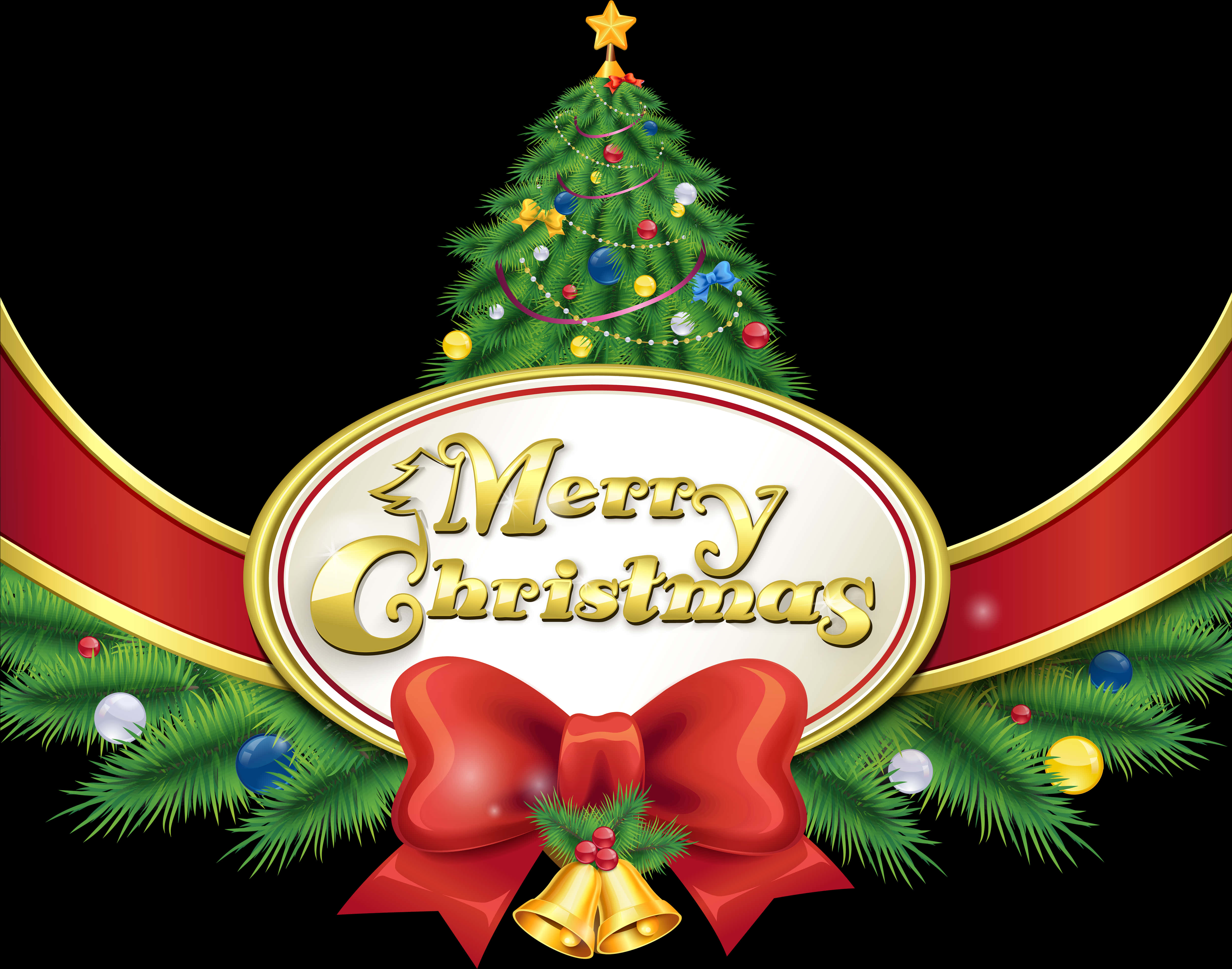 A Christmas Tree With A Red Bow And Gold Text PNG