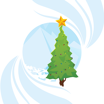 A Christmas Tree With A Star On Top PNG