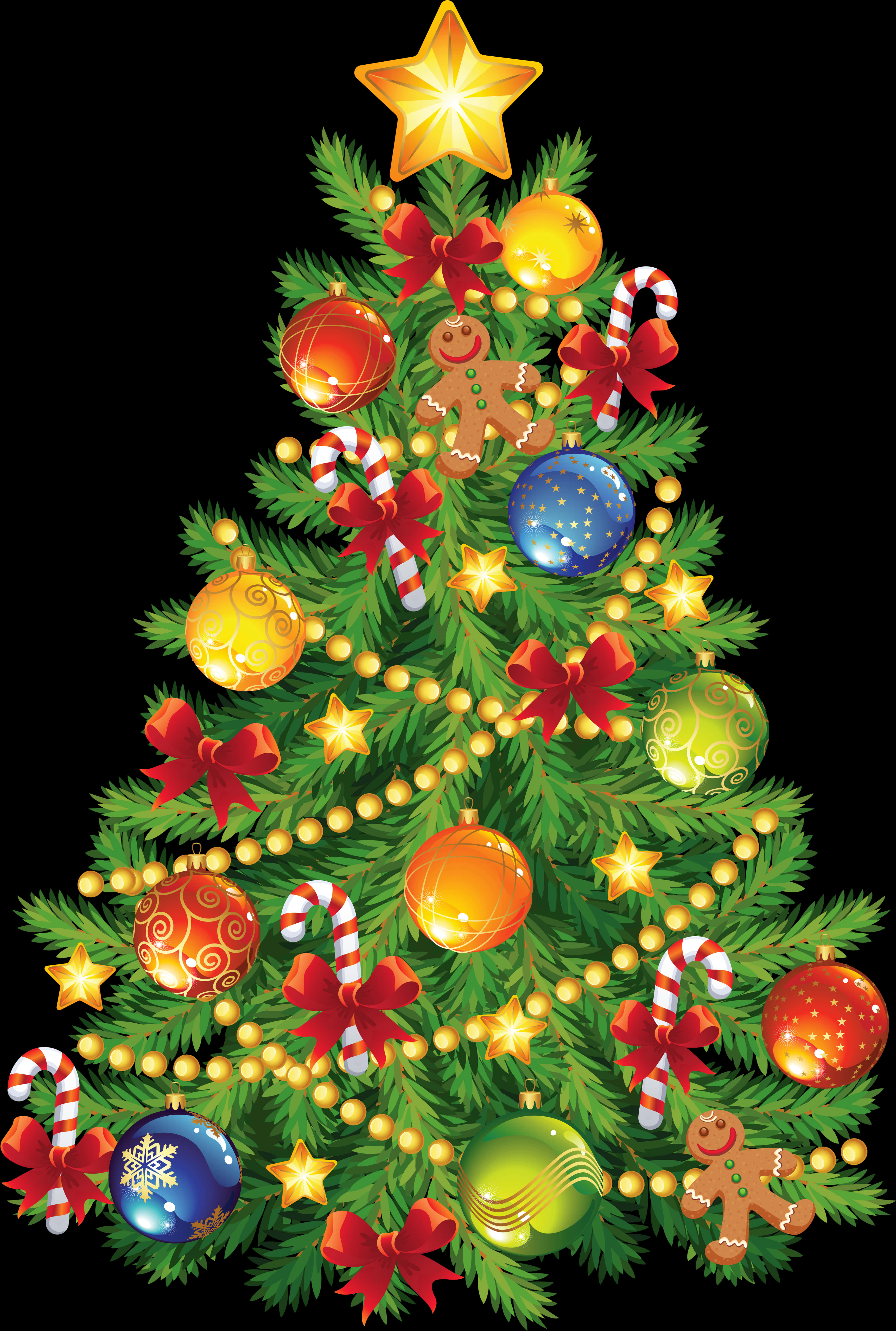 A Christmas Tree With Ornaments And Candy Canes PNG