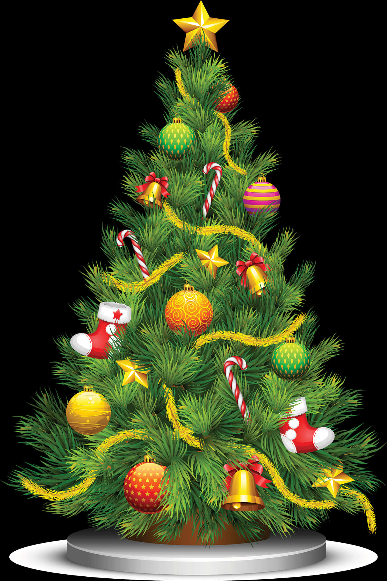 A Christmas Tree With Ornaments And Candy Canes PNG