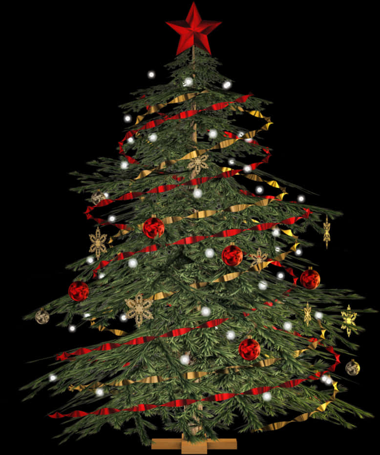 A Christmas Tree With Ornaments And Ribbons PNG