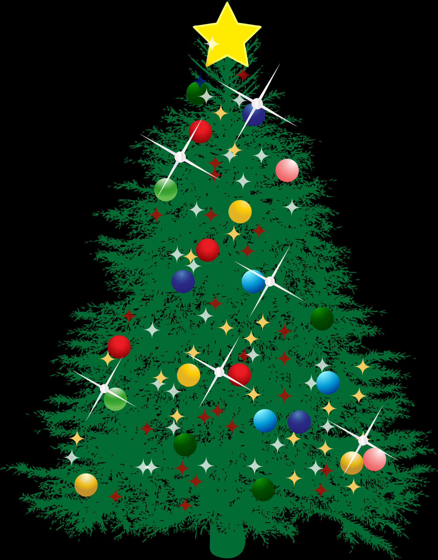 A Christmas Tree With Ornaments And Stars PNG