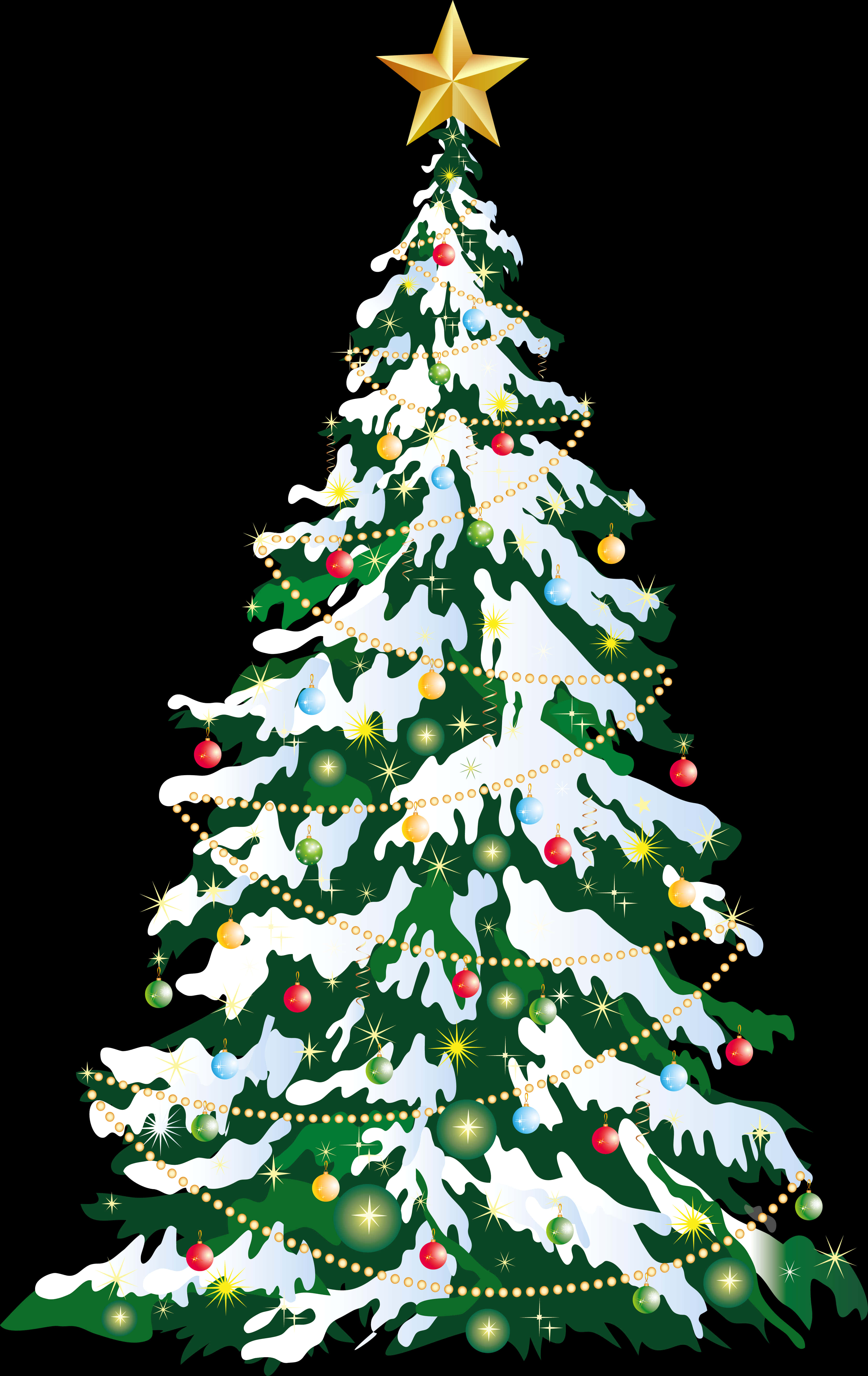 A Christmas Tree With Snow And Lights PNG
