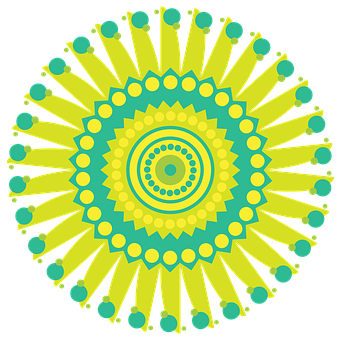 A Circular Design With Yellow And Green Circles