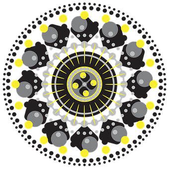 A Circular Design With Yellow And Grey Dots PNG