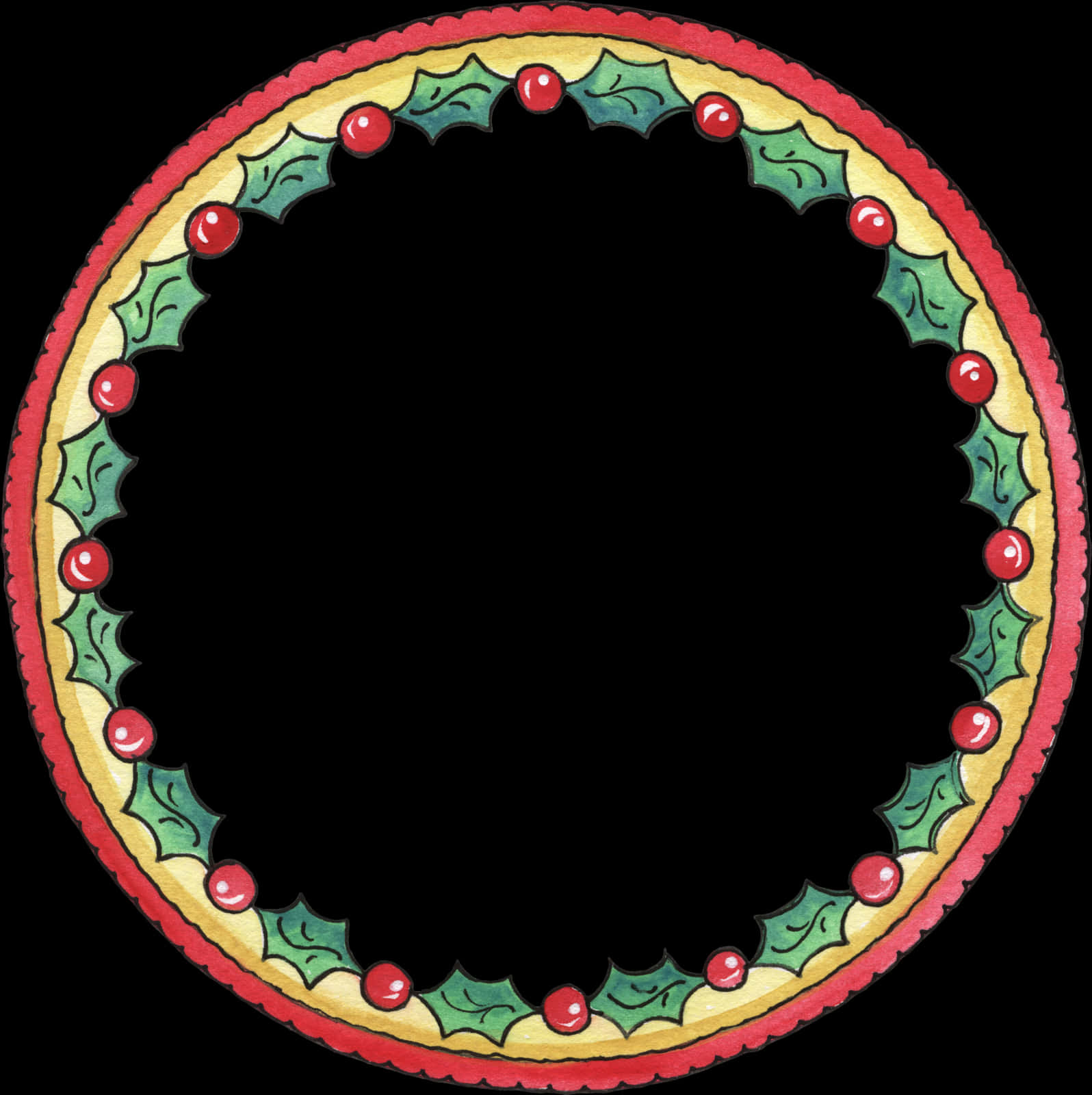 A Circular Frame With Holly Leaves And Berries PNG