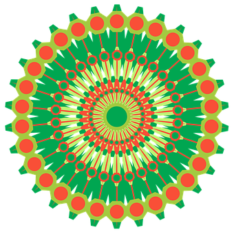 A Circular Pattern With Orange And Green Colors