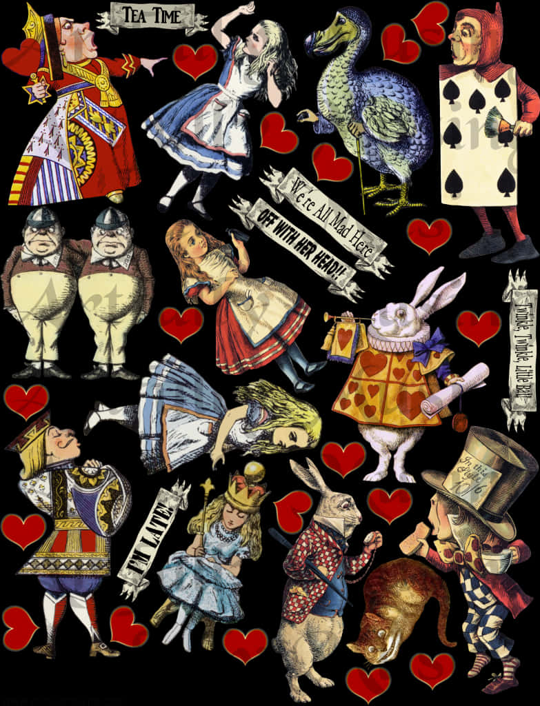 A Collage Of Images Of Alice In Wonderland PNG