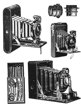 A Collection Of Old Cameras PNG