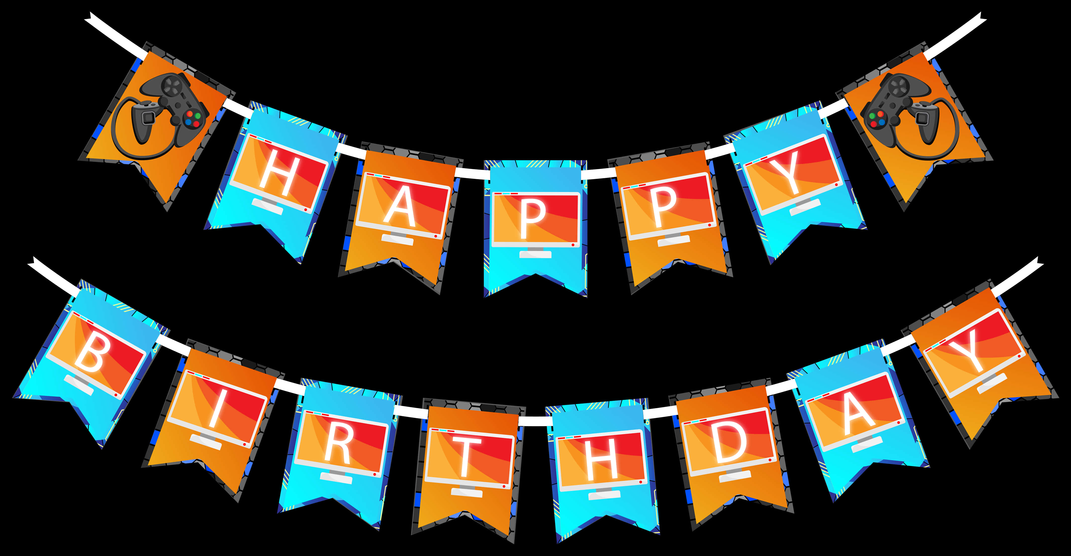 A Colorful Bunting With Letters On It PNG