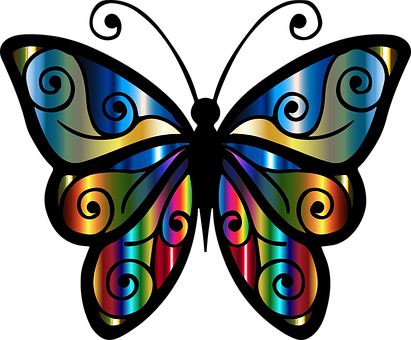 A Colorful Butterfly Wings On A Black Background PNG