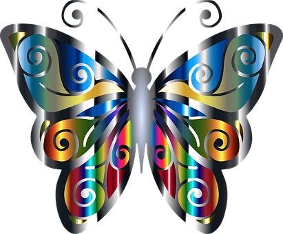 A Colorful Butterfly With Swirls PNG