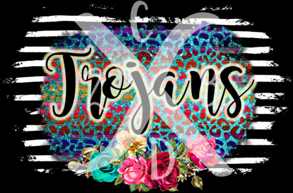 A Colorful Leopard Print With Flowers PNG