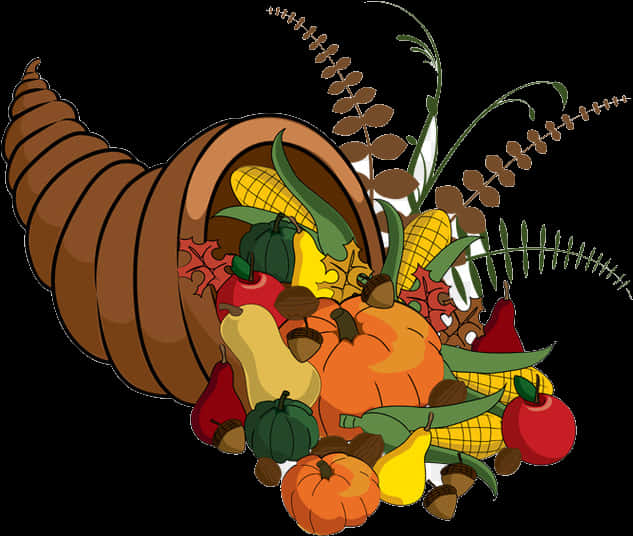 A Cornucopia With Fruits And Vegetables PNG