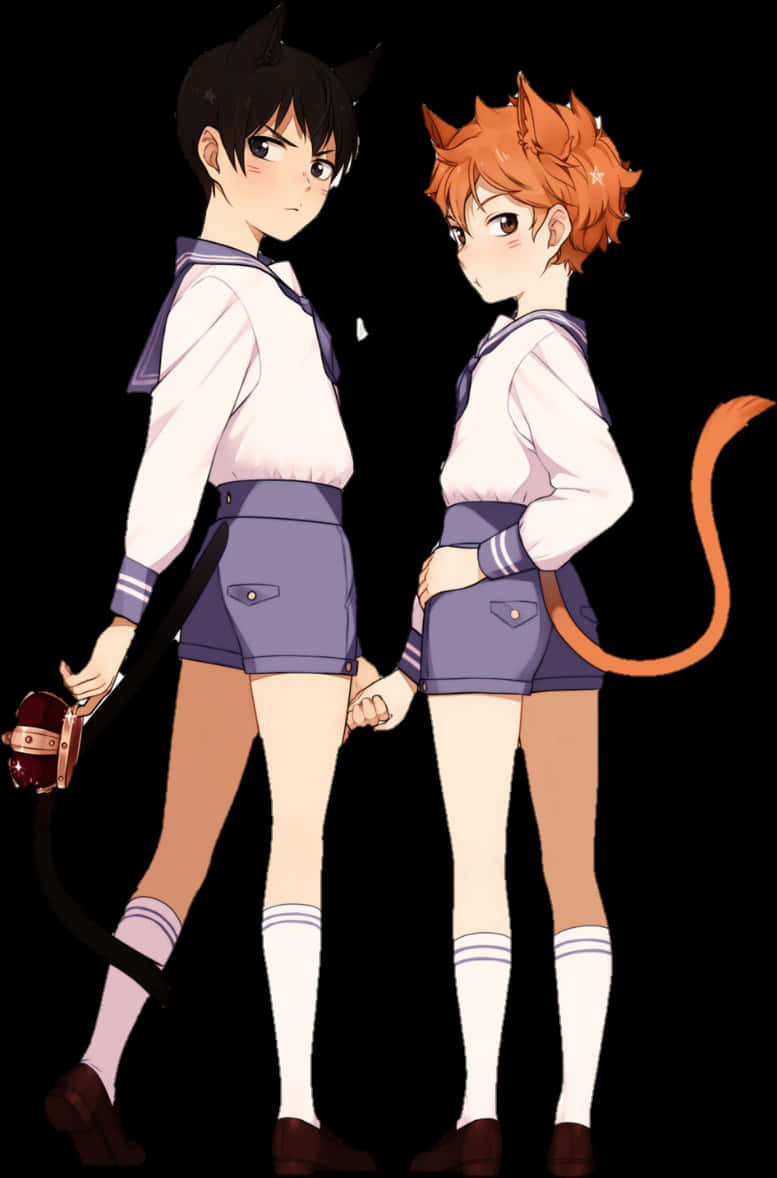 A Couple Of Cartoon Girls Holding Hands PNG