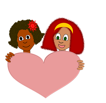 A Couple Of Girls Holding A Heart PNG