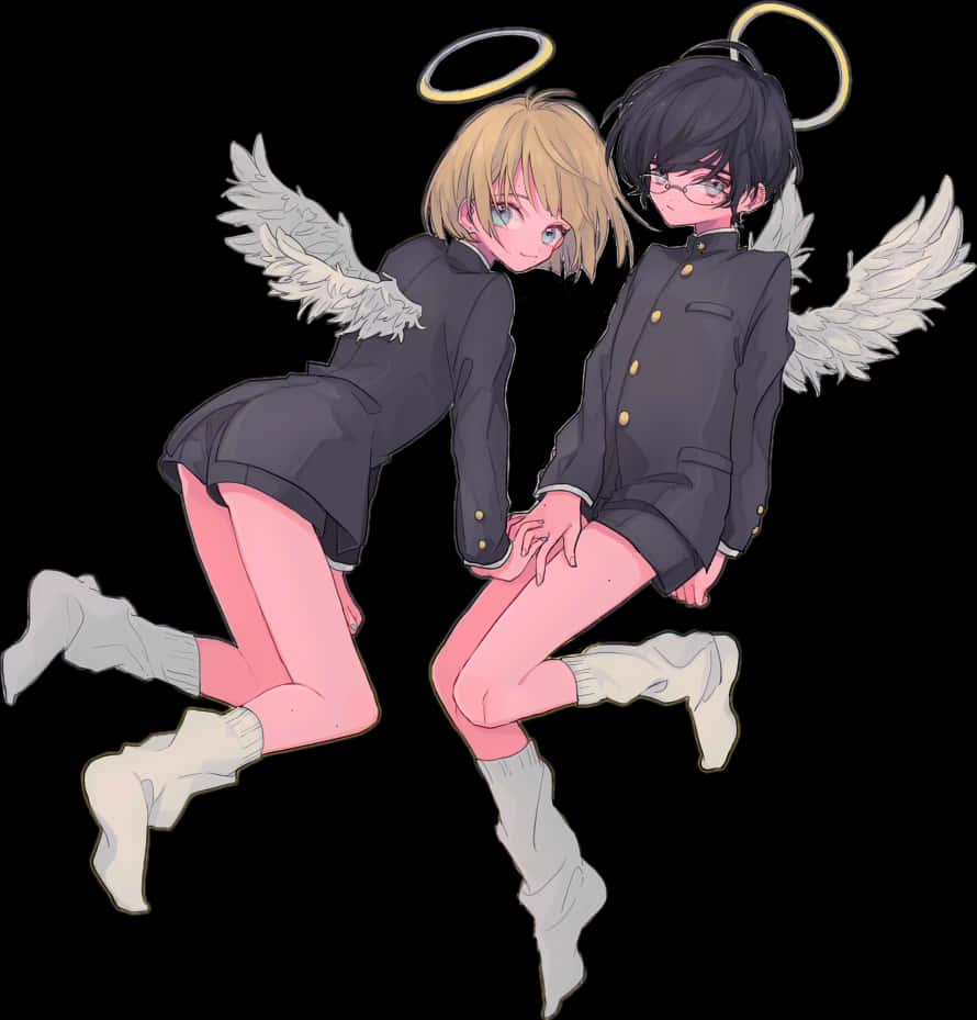 A Couple Of Girls With Wings And Halos PNG