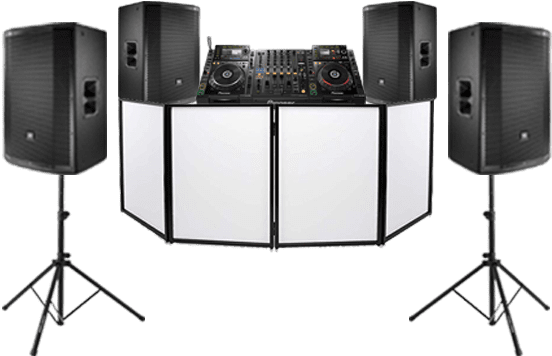 A Dj Equipment With Speakers
